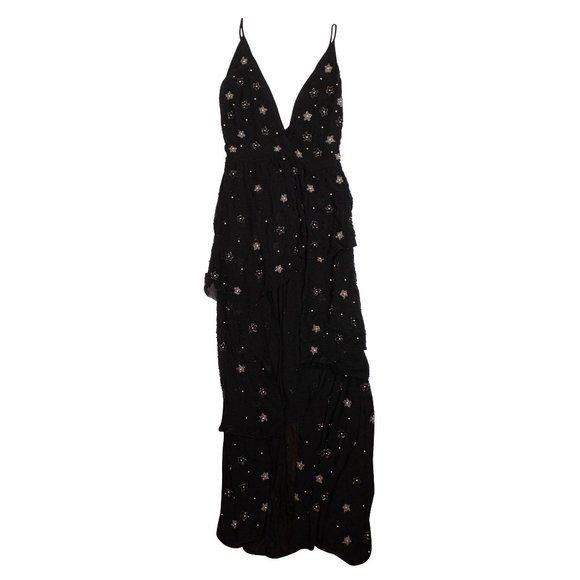AMIRI Black Asymmetrical Deep V Bead Silk Long Dress Size 4/40 $1990 - Picture 1 of 6